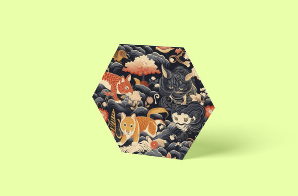 Koi Hexagon Bild - Japanisches Design Traditionelle Formen und Farben