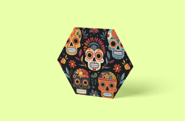 Dia muertos Wandbild - Hexagon Foto Druck auf Aluminium